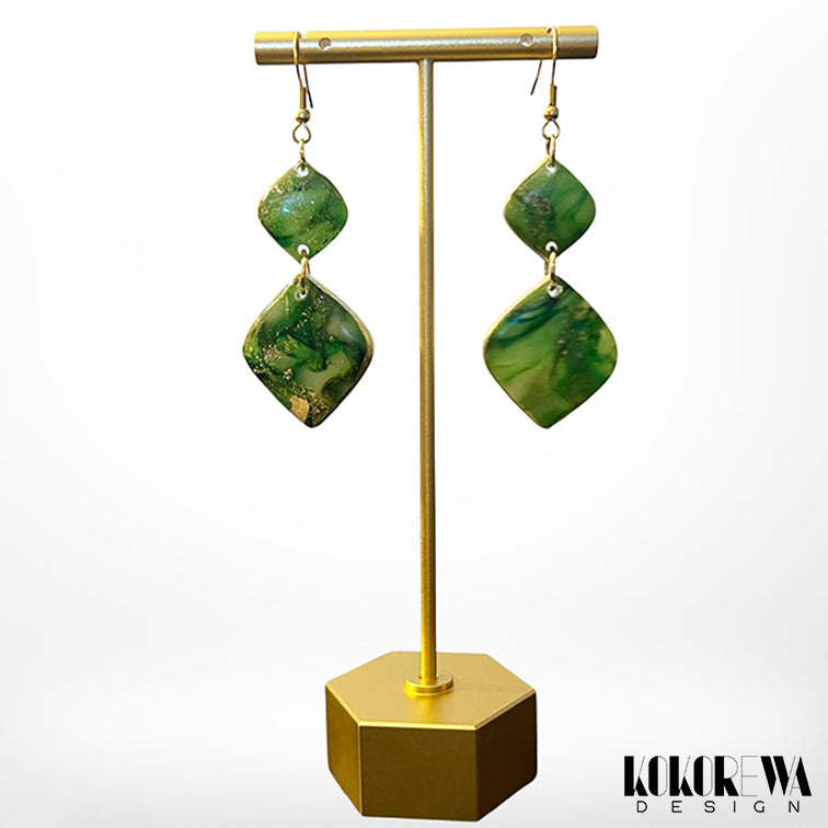 KOKOREWA Design | Faux Stone Collection - Faux Emerald Double Diamond Earrings